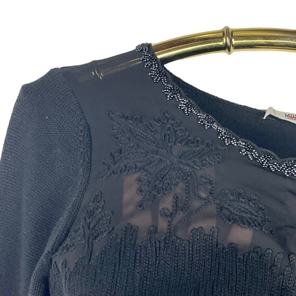 MOSCHINO CHEAP AND CHIC BLACK COTTON SHEER FLORAL YOKE BEADED CARDIGAN SWEATER - Picture 10 of 15